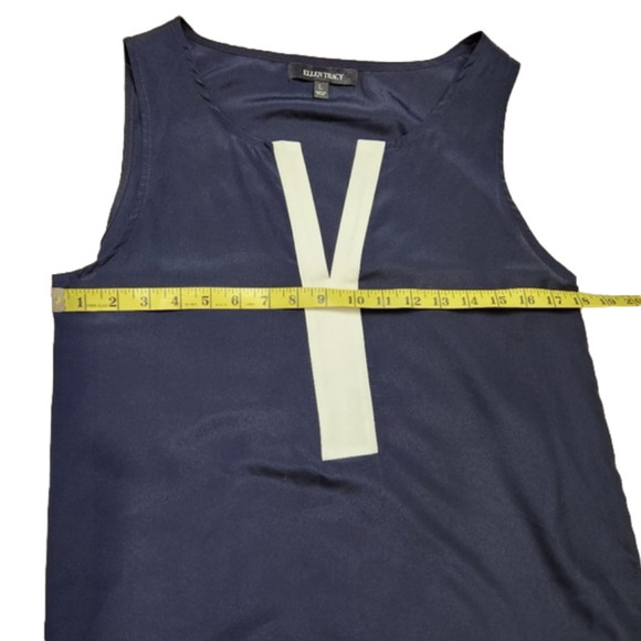 Tank Blouse Navy and White Blouse sleeveless Size L ELLEN TRACY - Picture 9 of 10